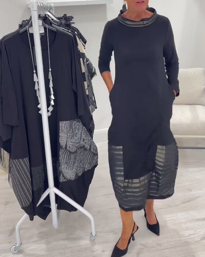 Anna | Długie dzianinowe sukienki z kontrastowymi panelami