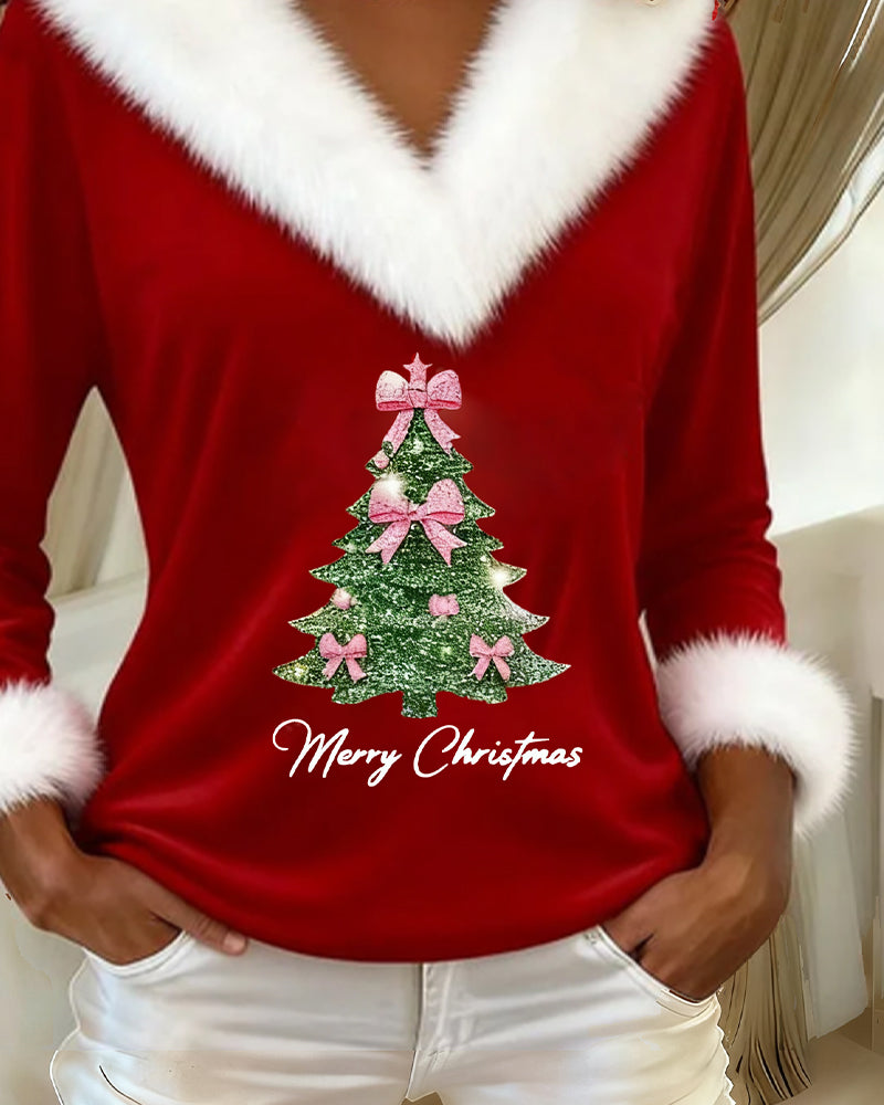 Duży, futrzany top z nadrukiem świątecznym