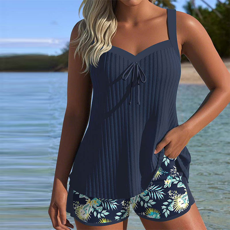 Laluna® | Striped Tankini with Beach Shorts Two Pieces