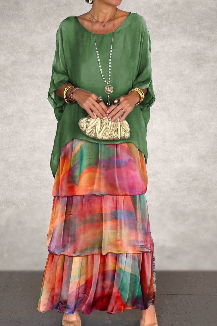 Judith Layered Dress - Green Orange