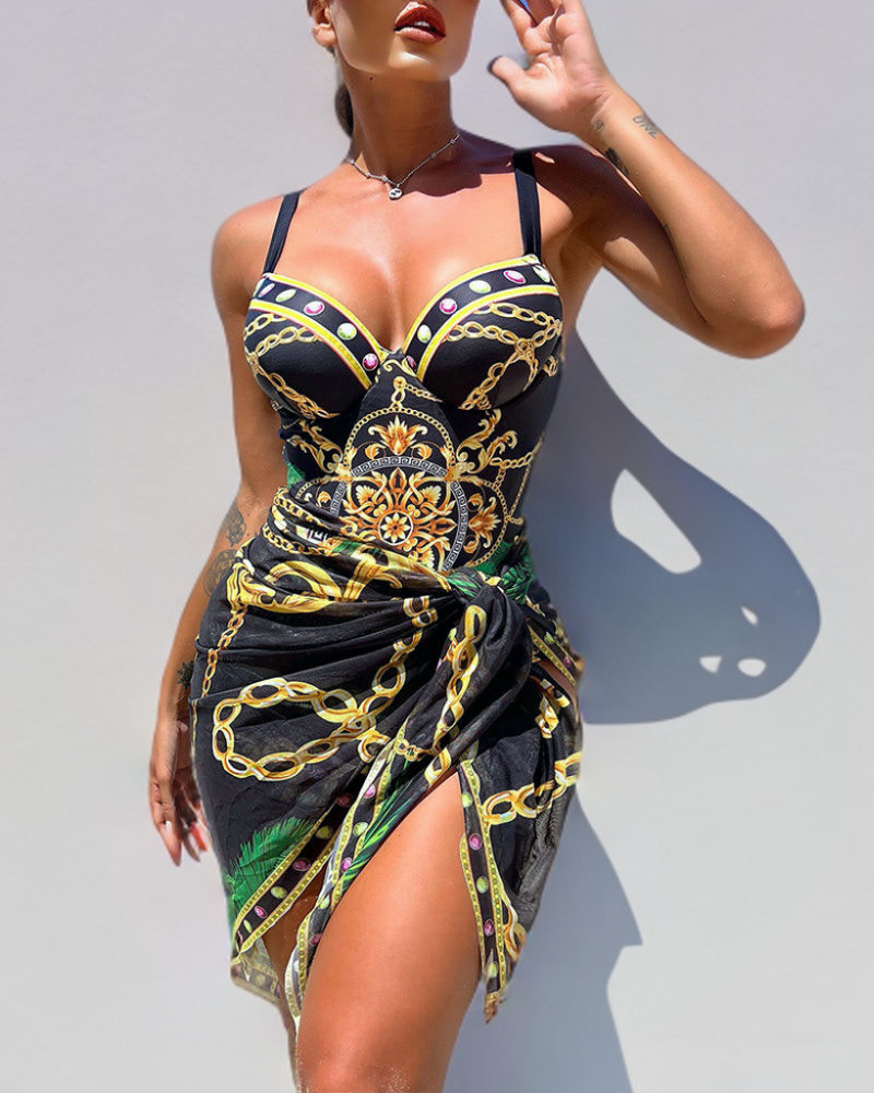 Darius – One Piece Swimsuit with Push-Up Effect and Matching Beach Skirt