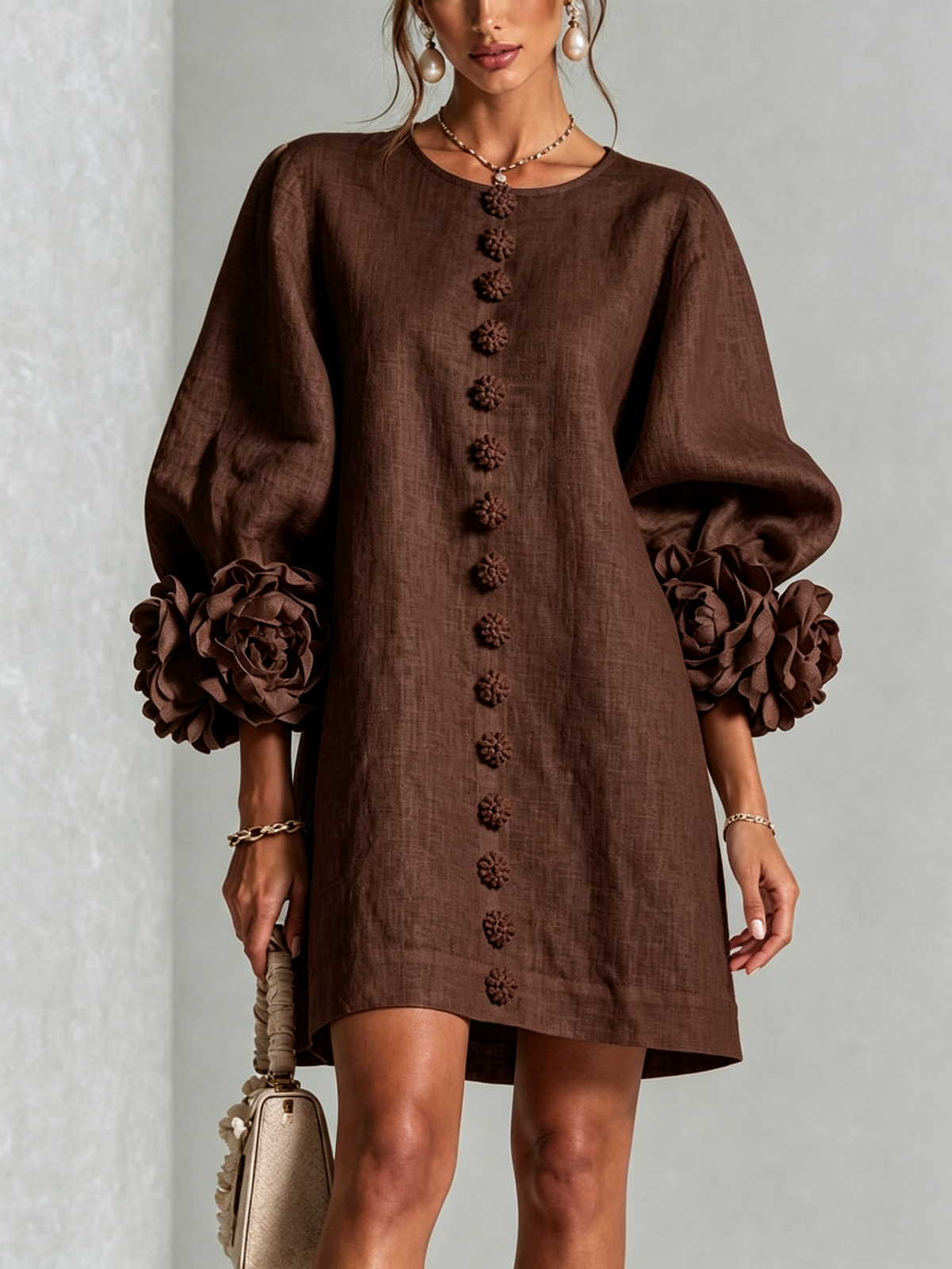 Gabrielle | Rosette-Cuff Mini Dress
