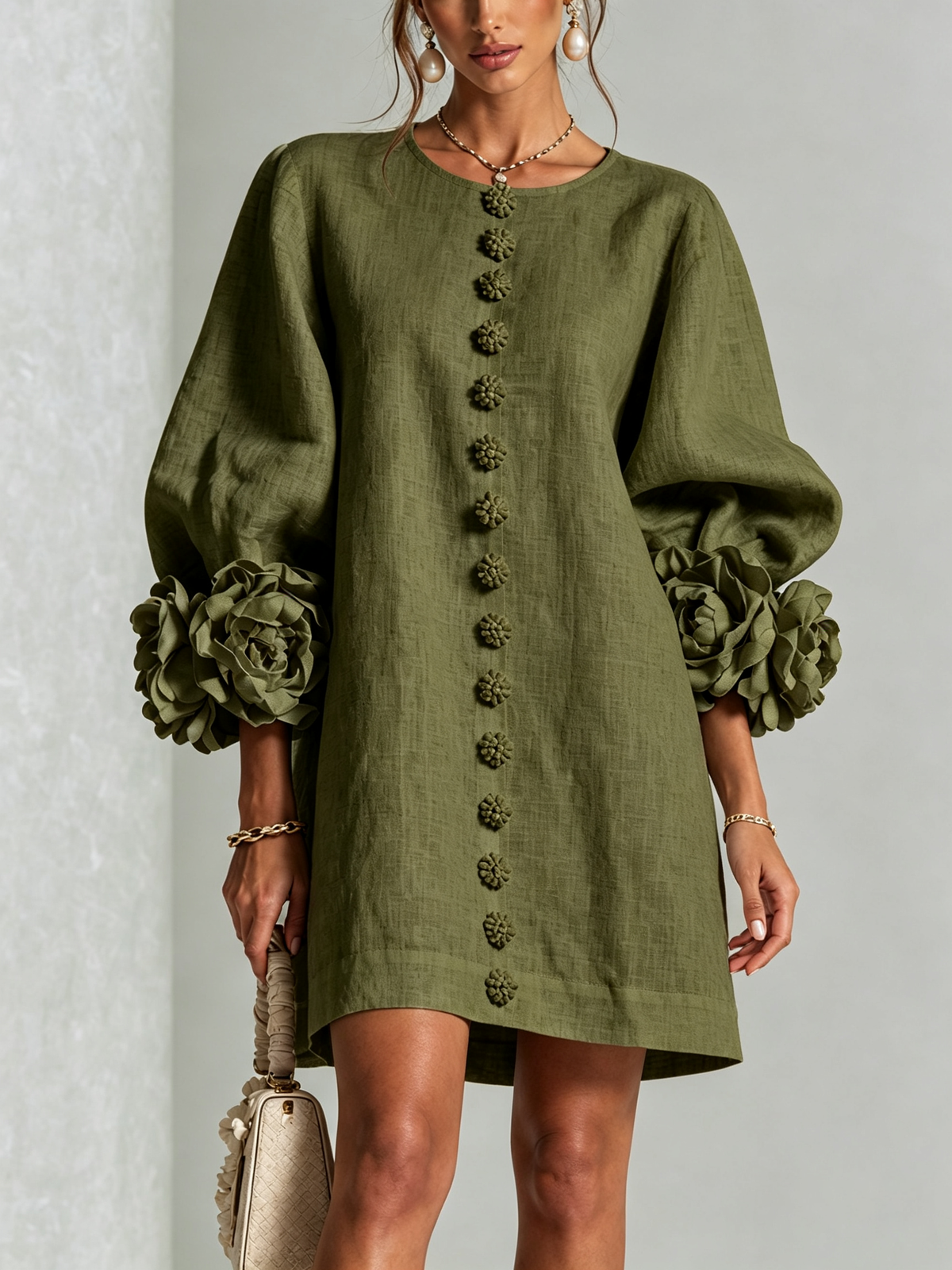 Francesca | Floral-Detail Button Mini Dress