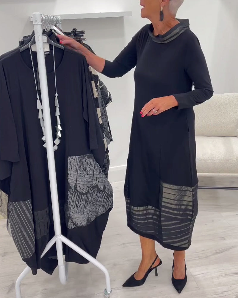 Anna  | Długie dzianinowe sukienki z kontrastowymi panelami