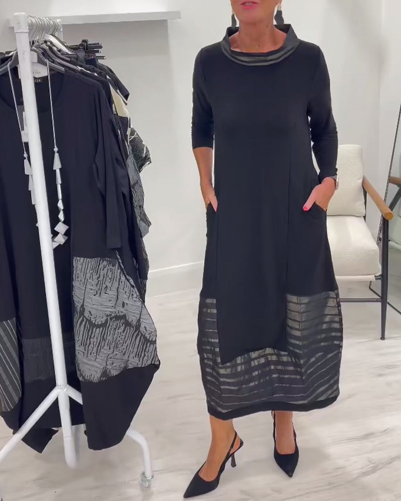 Anna  | Długie dzianinowe sukienki z kontrastowymi panelami